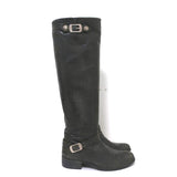 Via Roma 15 Knee High Buckle Strap Boots Charcoal Leather Size 37 available at CelebrityOwned.com img_2
