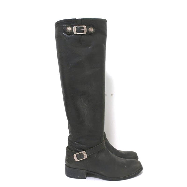Via Roma 15 Knee High Buckle Strap Boots Charcoal Leather Size 37 ...