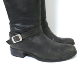 Via Roma 15 Knee High Buckle Strap Boots Charcoal Leather Size 37 available at CelebrityOwned.com img_3