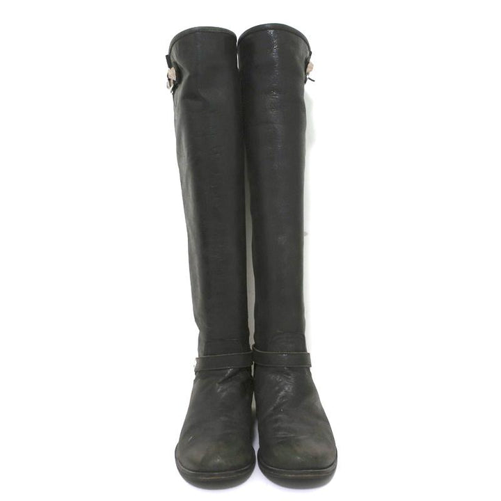 Via Roma 15 Knee High Buckle Strap Boots Charcoal Leather Size 37 available at CelebrityOwned.com img_4