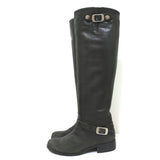 Via Roma 15 Knee High Buckle Strap Boots Charcoal Leather Size 37 available at CelebrityOwned.com img_6