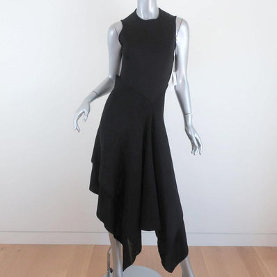 Victoria Beckham Cross Back Asymmetric Midi Dress Black Compact Knit Size 2 NEW available at CelebrityOwned.com img_1