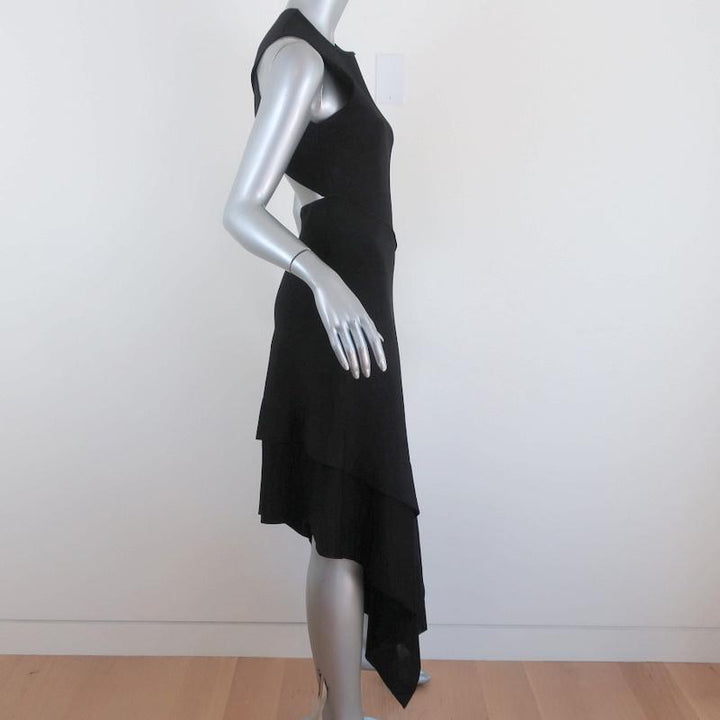 Victoria Beckham Cross Back Asymmetric Midi Dress Black Compact Knit Size 2 NEW available at CelebrityOwned.com img_4