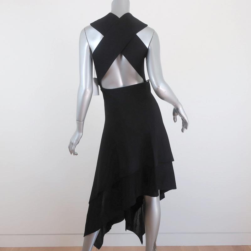 Victoria Beckham Cross Back Asymmetric Midi Dress Black Compact Knit Size 2 NEW available at CelebrityOwned.com img_6