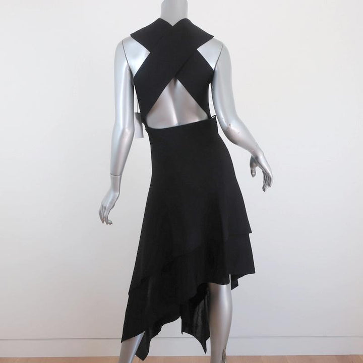Victoria Beckham Cross Back Asymmetric Midi Dress Black Compact Knit Size 2 NEW available at CelebrityOwned.com img_6