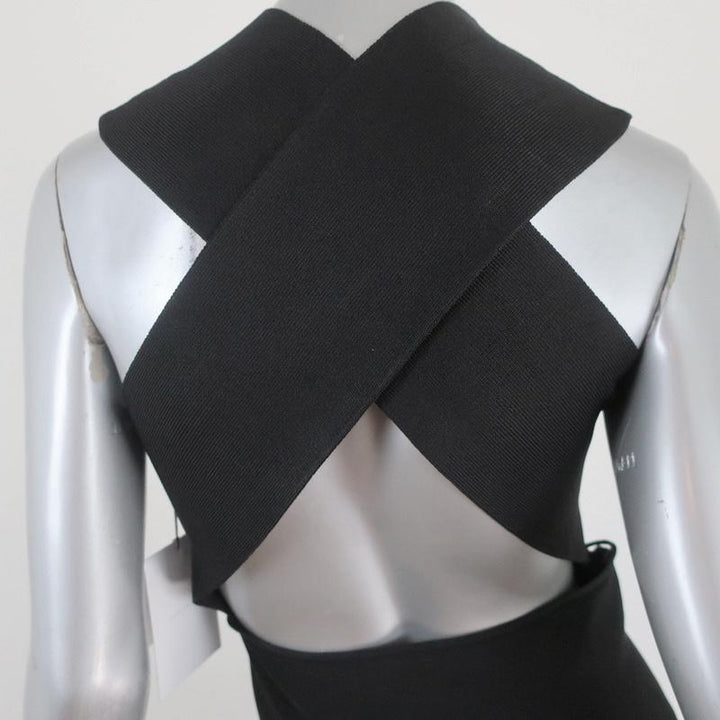 Victoria Beckham Cross Back Asymmetric Midi Dress Black Compact Knit Size 2 NEW available at CelebrityOwned.com img_7