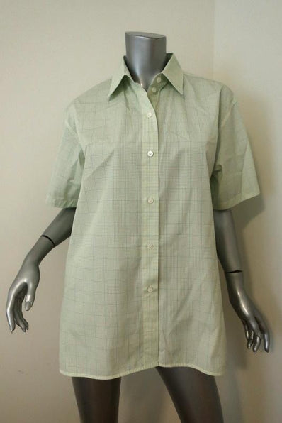 Victoria Beckham Oversize Short Sleeve Shirt Light Yellow Checked Cotton Size 8 available at CelebrityOwned.com img_1