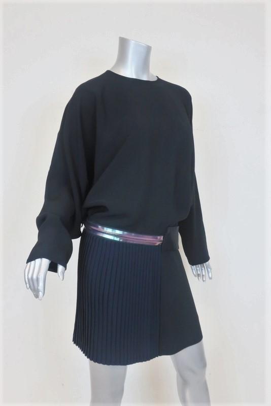 Victoria Victoria Beckham Batwing Mini Dress Black/Navy Pleated Crepe Size US 2 available at CelebrityOwned.com img_3