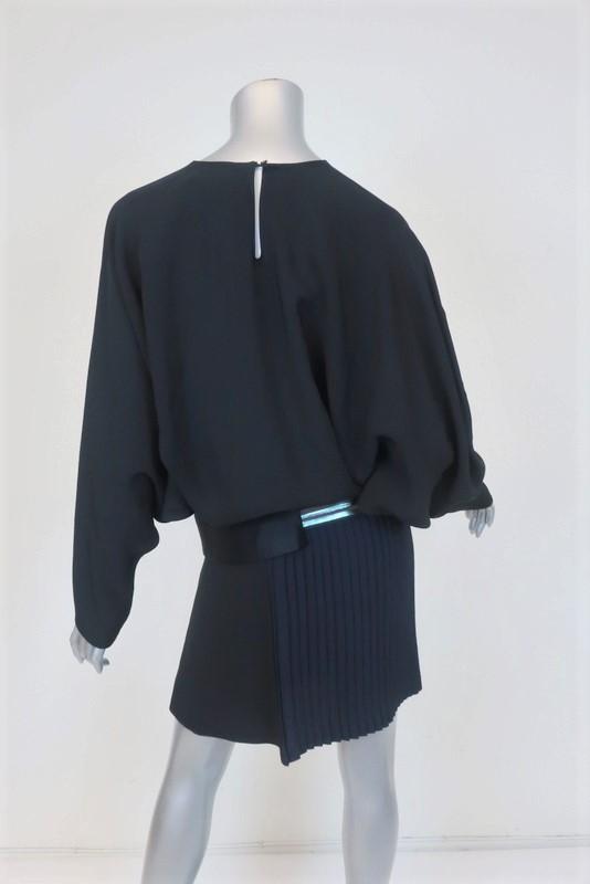 Victoria Victoria Beckham Batwing Mini Dress Black/Navy Pleated Crepe Size US 2 available at CelebrityOwned.com img_4