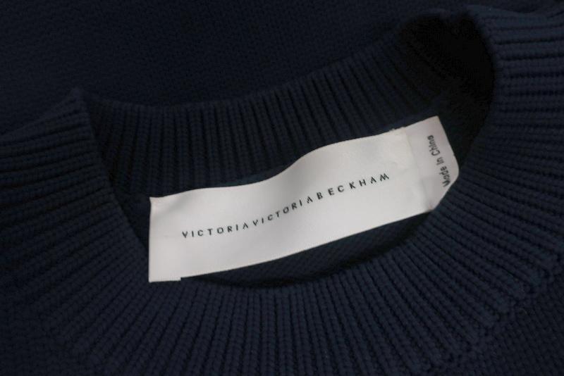 Victoria, Victoria Beckham Ruffle Sweater Navy Nylon Size 0 Crewneck Pullover available at CelebrityOwned.com img_5
