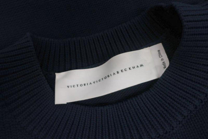 Victoria, Victoria Beckham Ruffle Sweater Navy Nylon Size 0 Crewneck Pullover available at CelebrityOwned.com img_5