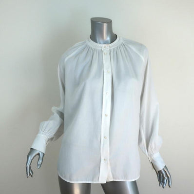Vince Blouse White Soft Pleated Cotton Size Extra Small Long Sleeve Shirt available at CelebrityOwned.com img_1