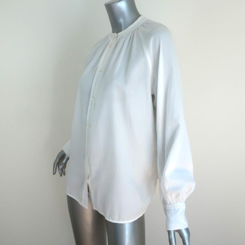 Vince Blouse White Soft Pleated Cotton Size Extra Small Long Sleeve Shirt available at CelebrityOwned.com img_3