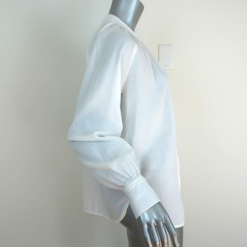 Vince Blouse White Soft Pleated Cotton Size Extra Small Long Sleeve Shirt available at CelebrityOwned.com img_4