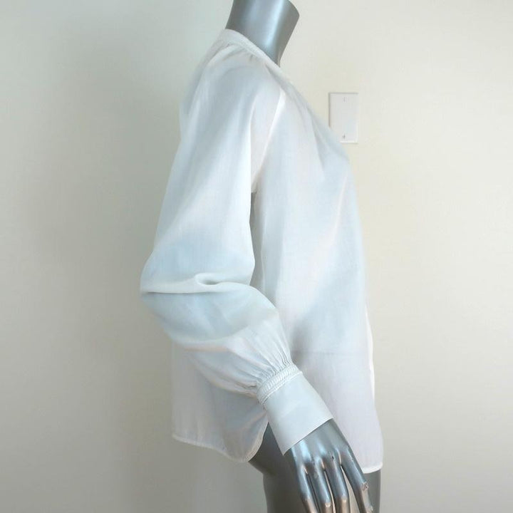 Vince Blouse White Soft Pleated Cotton Size Extra Small Long Sleeve Shirt available at CelebrityOwned.com img_4