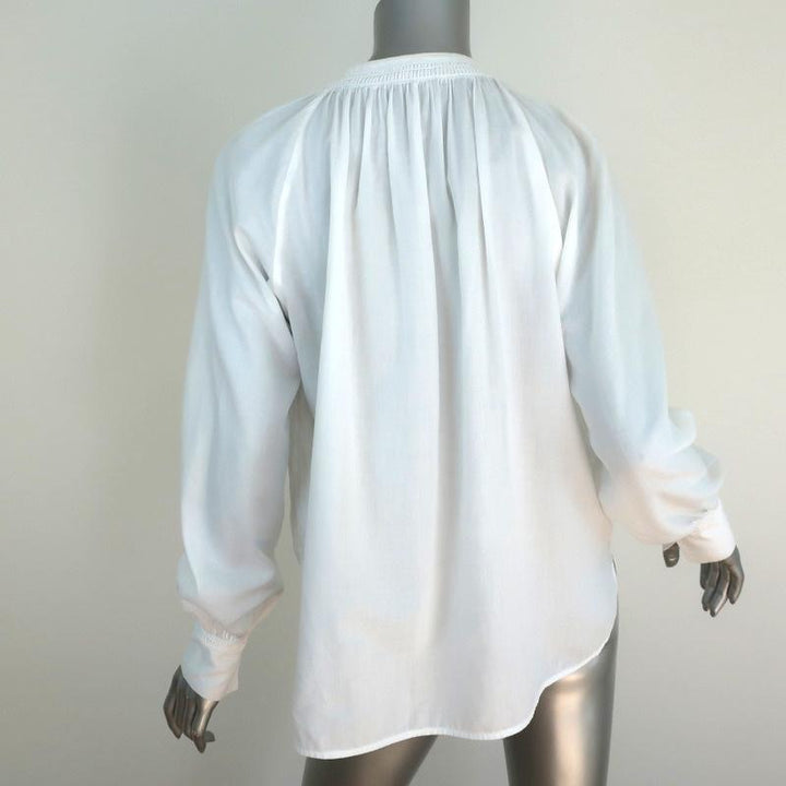 Vince Blouse White Soft Pleated Cotton Size Extra Small Long Sleeve Shirt available at CelebrityOwned.com img_5
