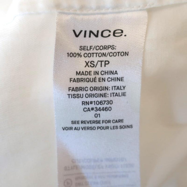 Vince Blouse White Soft Pleated Cotton Size Extra Small Long Sleeve Shirt available at CelebrityOwned.com img_7