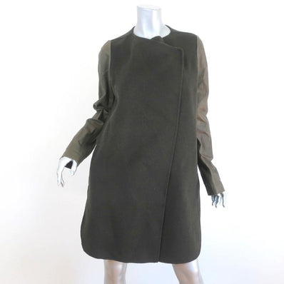 Vince Leather Sleeve Coat Moss Double Face Wool Size Medium available at CelebrityOwned.com img_1