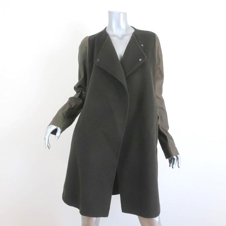 Vince Leather Sleeve Coat Moss Double Face Wool Size Medium available at CelebrityOwned.com img_2