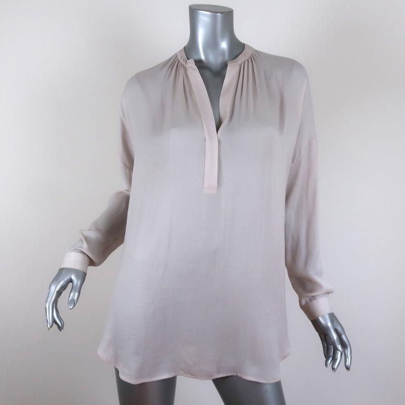Vince Popover Blouse Light Beige Matte Satin Size Extra Small Long Sleeve Top available at CelebrityOwned.com img_1