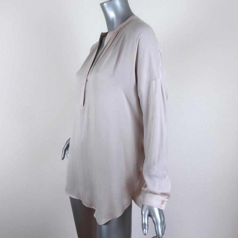 Vince Popover Blouse Light Beige Matte Satin Size Extra Small Long Sleeve Top available at CelebrityOwned.com img_2