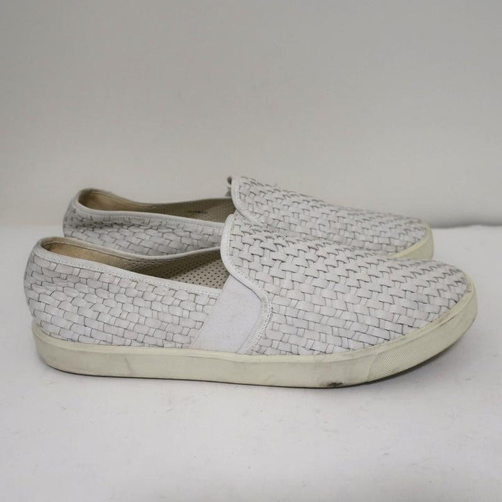 Vince Preston Slip-On Skate Sneakers White Woven Leather Size 9.5 available at CelebrityOwned.com img_2
