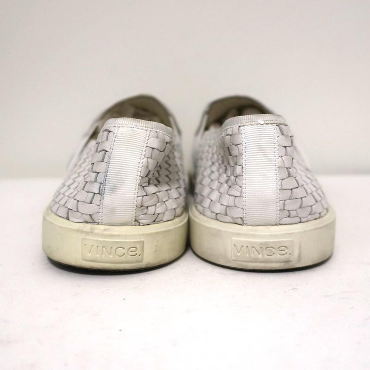 Vince Preston Slip-On Skate Sneakers White Woven Leather Size 9.5 available at CelebrityOwned.com img_7