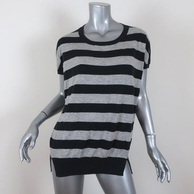 Vince Striped Knit Top Gray Cashmere-Blend Size Medium Short Sleeve Sweater available at CelebrityOwned.com img_1