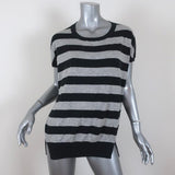 Vince Striped Knit Top Gray Cashmere-Blend Size Medium Short Sleeve Sweater available at CelebrityOwned.com img_1