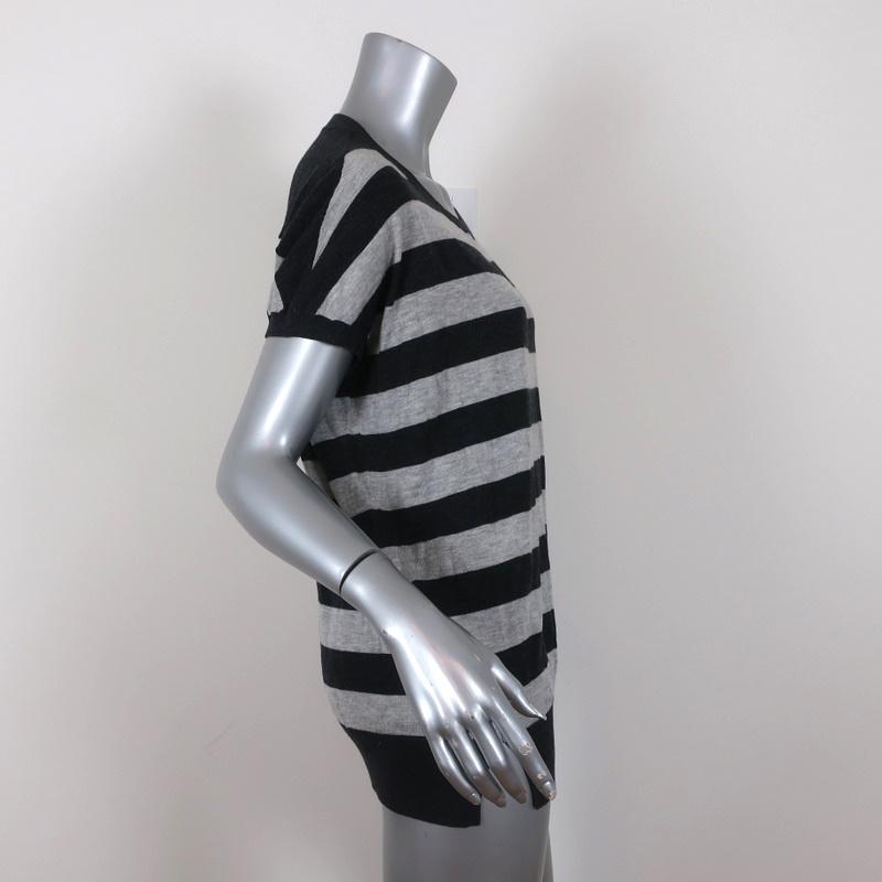 Vince Striped Knit Top Gray Cashmere-Blend Size Medium Short Sleeve Sweater available at CelebrityOwned.com img_4