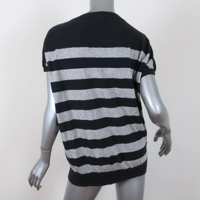 Vince Striped Knit Top Gray Cashmere-Blend Size Medium Short Sleeve Sweater available at CelebrityOwned.com img_6