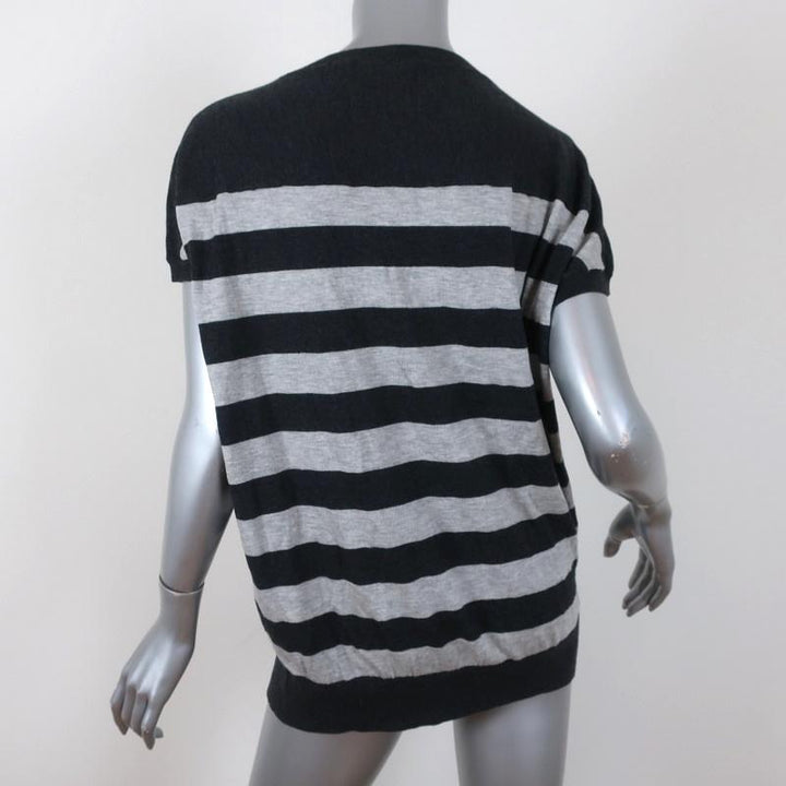 Vince Striped Knit Top Gray Cashmere-Blend Size Medium Short Sleeve Sweater available at CelebrityOwned.com img_6