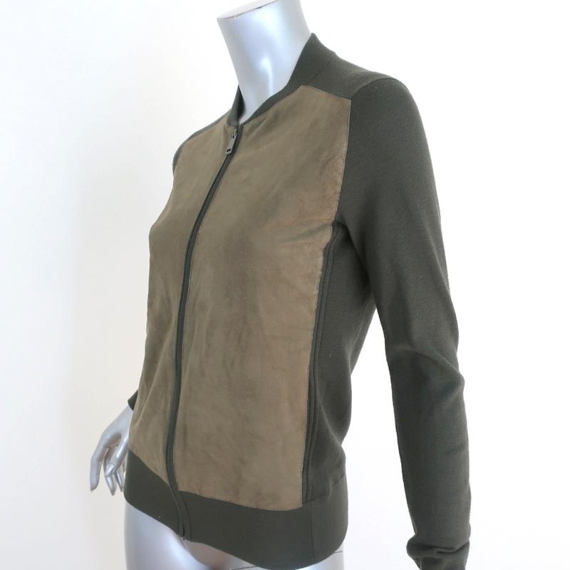 Vince Suede Front Cardigan Olive Wool Size Extra Small Zip-Up Sweater available at CelebrityOwned.com img_4