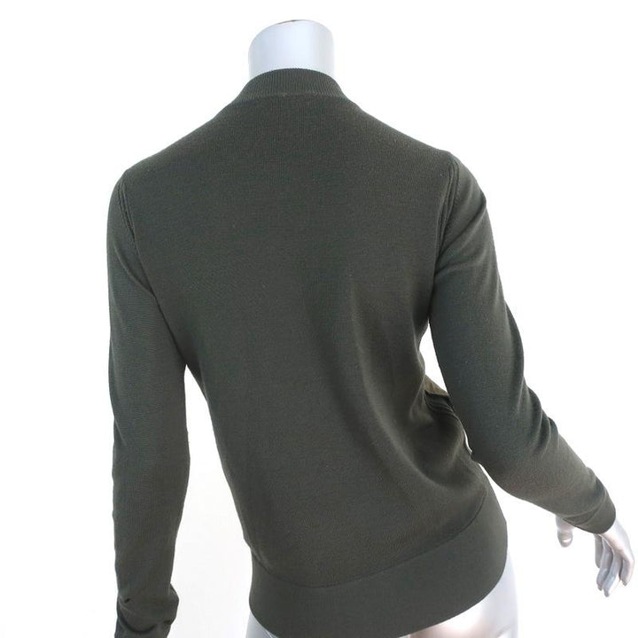 Vince Suede Front Cardigan Olive Wool Size Extra Small Zip-Up Sweater available at CelebrityOwned.com img_6