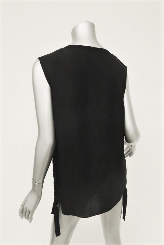 Vince Tank Top Black Rib Trim Ruched Silk Size 10 Sleeveless Blouse available at CelebrityOwned.com img_4