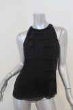 Vince Top Black Tiered Silk Size 8 Sleeveless Blouse available at CelebrityOwned.com img_1