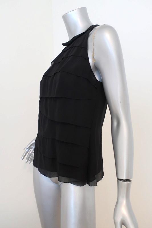 Vince Top Black Tiered Silk Size 8 Sleeveless Blouse available at CelebrityOwned.com img_4