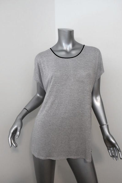 Vince Top Heather Silver Jersey Size Small Contrast-Trim Scoop Neck Tee available at CelebrityOwned.com img_1