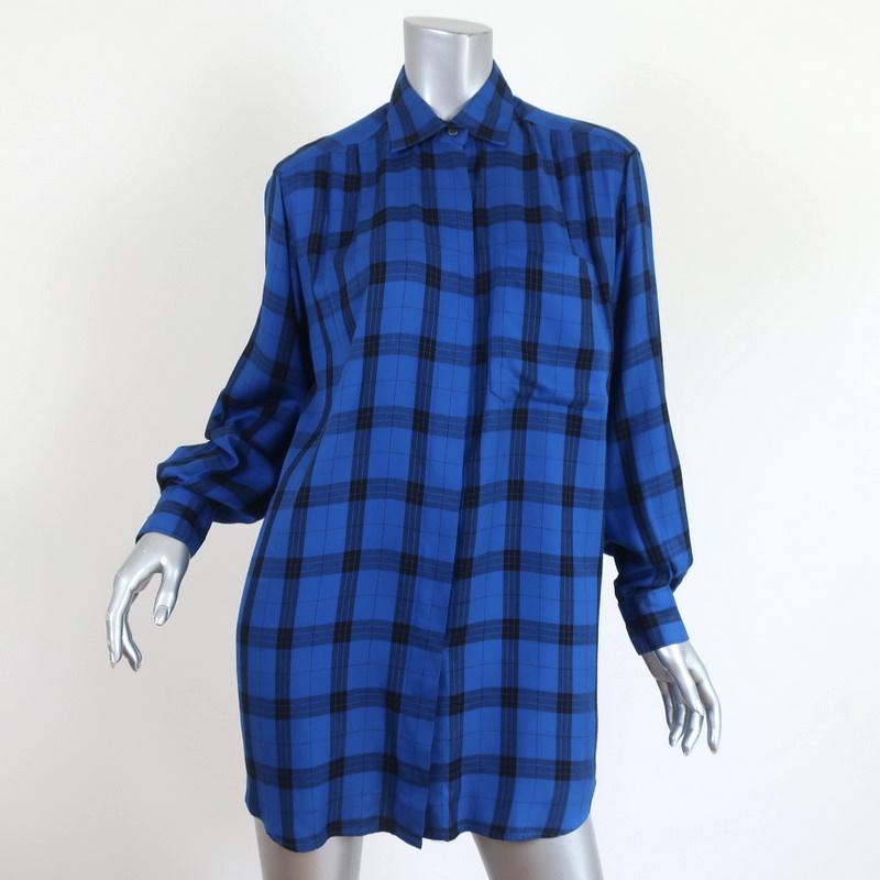 Vintage Christian Dior Chemises Plaid Shirt Blue Size 10 Long Sleeve Tunic Top available at CelebrityOwned.com img_1
