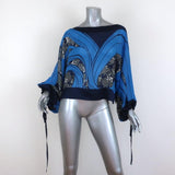 Warm Blouse Blue Printed Chiffon Size Petite/Small Tie-Sleeve Top available at CelebrityOwned.com img_2