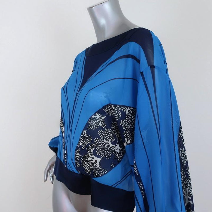 Warm Blouse Blue Printed Chiffon Size Petite/Small Tie-Sleeve Top available at CelebrityOwned.com img_3