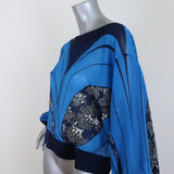 Warm Blouse Blue Printed Chiffon Size Petite/Small Tie-Sleeve Top available at CelebrityOwned.com img_3