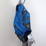 Warm Blouse Blue Printed Chiffon Size Petite/Small Tie-Sleeve Top available at CelebrityOwned.com img_5