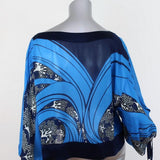 Warm Blouse Blue Printed Chiffon Size Petite/Small Tie-Sleeve Top available at CelebrityOwned.com img_6