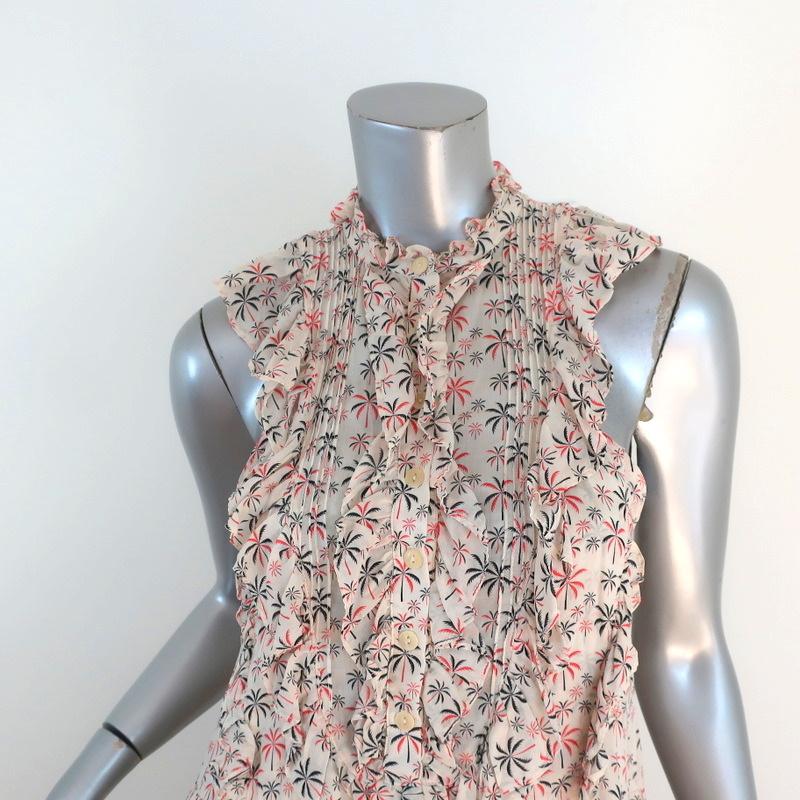 Warm Dress Ecru Palm Tree Print Ruffled Viscose Size 0 Sleeveless Button-Front available at CelebrityOwned.com img_2