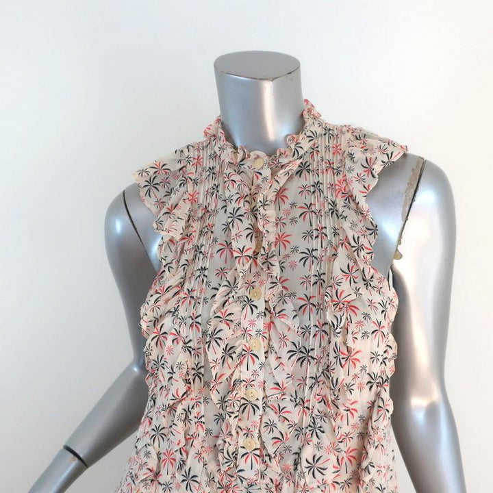 Warm Dress Ecru Palm Tree Print Ruffled Viscose Size 0 Sleeveless Button-Front available at CelebrityOwned.com img_2