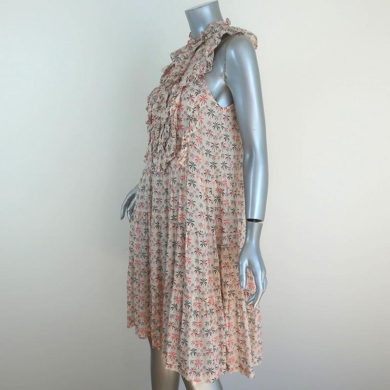 Warm Dress Ecru Palm Tree Print Ruffled Viscose Size 0 Sleeveless Button-Front available at CelebrityOwned.com img_3