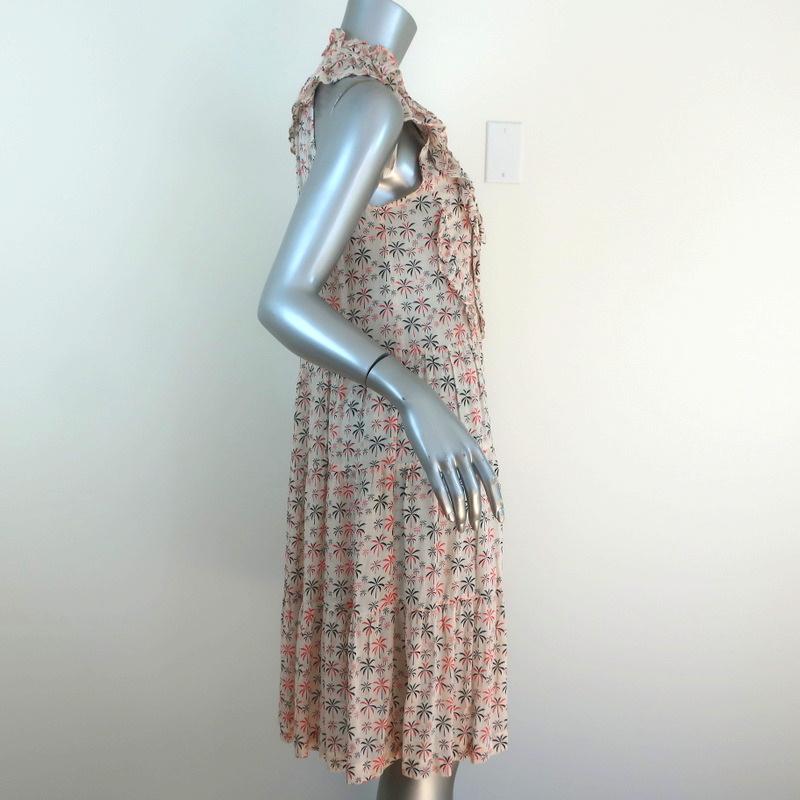 Warm Dress Ecru Palm Tree Print Ruffled Viscose Size 0 Sleeveless Button-Front available at CelebrityOwned.com img_4