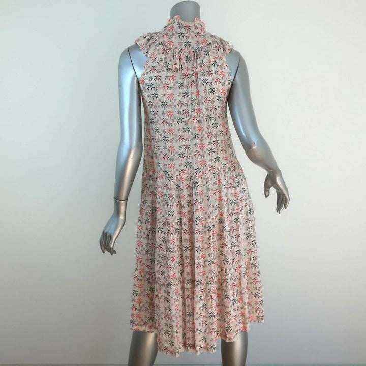 Warm Dress Ecru Palm Tree Print Ruffled Viscose Size 0 Sleeveless Button-Front available at CelebrityOwned.com img_5