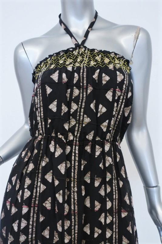 Warm Halter Maxi Dress Black Printed Cotton Size 0 Tiered Embroidered Ruffle-Hem available at CelebrityOwned.com img_2